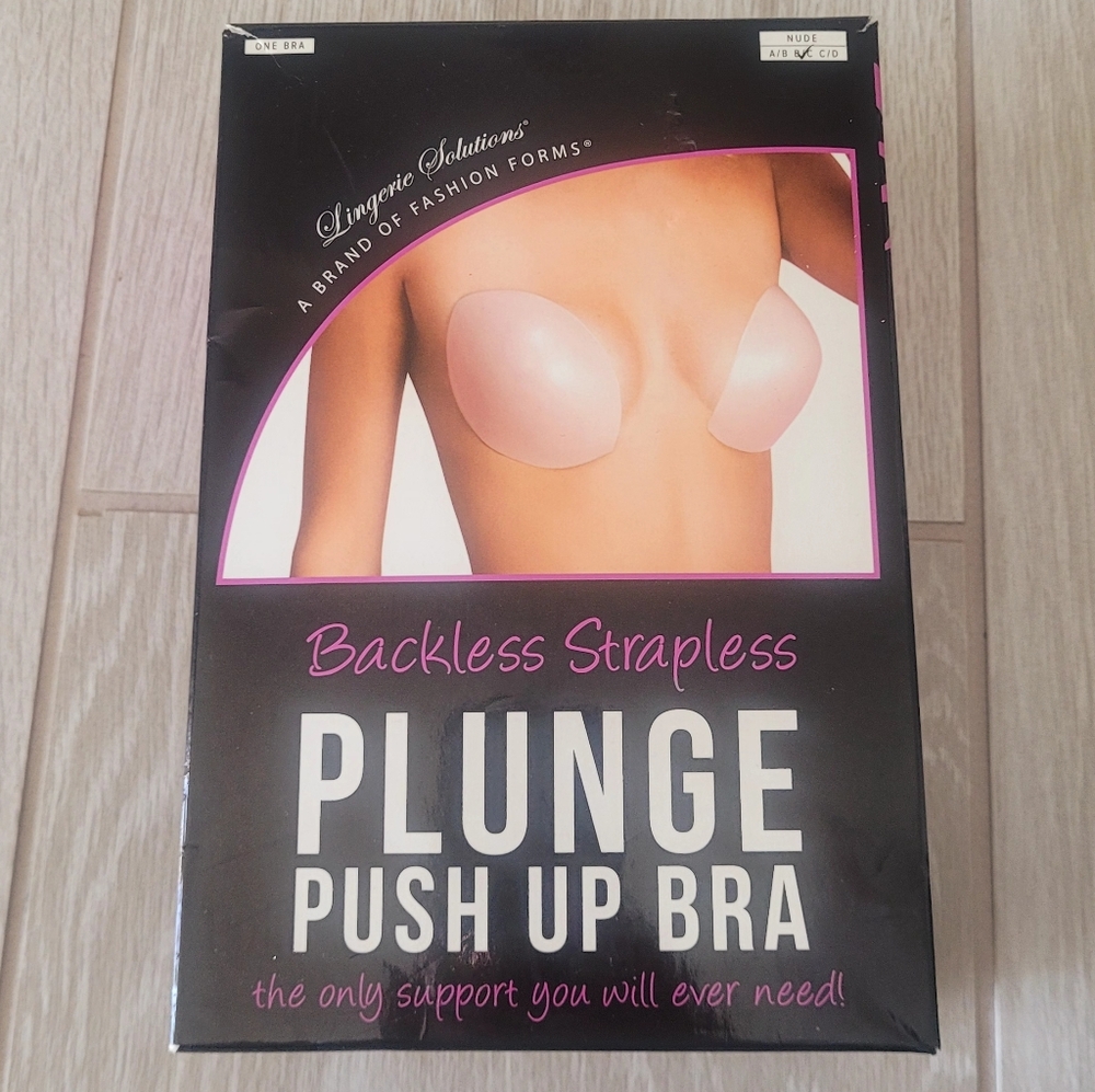 NEW Lingerie Solutions, Backless Strapless Plunge Push Up Bra, Size B/C, Nude